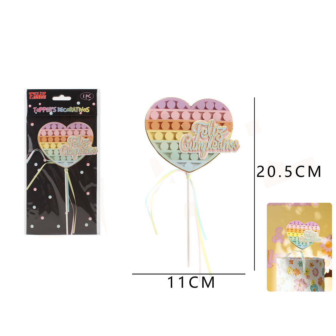 Toppers Decorativos Feliz Cumpleaños Corazón Multicolor 1 Pc 1