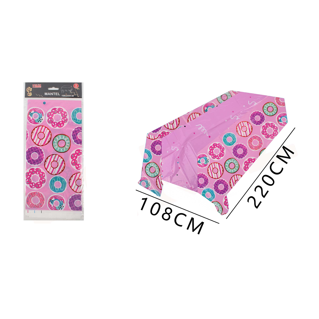 Mantel Plástico Rosado Diseño Donas 108x220cm 1