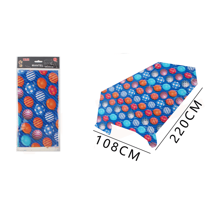 Mantel Plástico Azul Diseño Globos 108x220cm 1