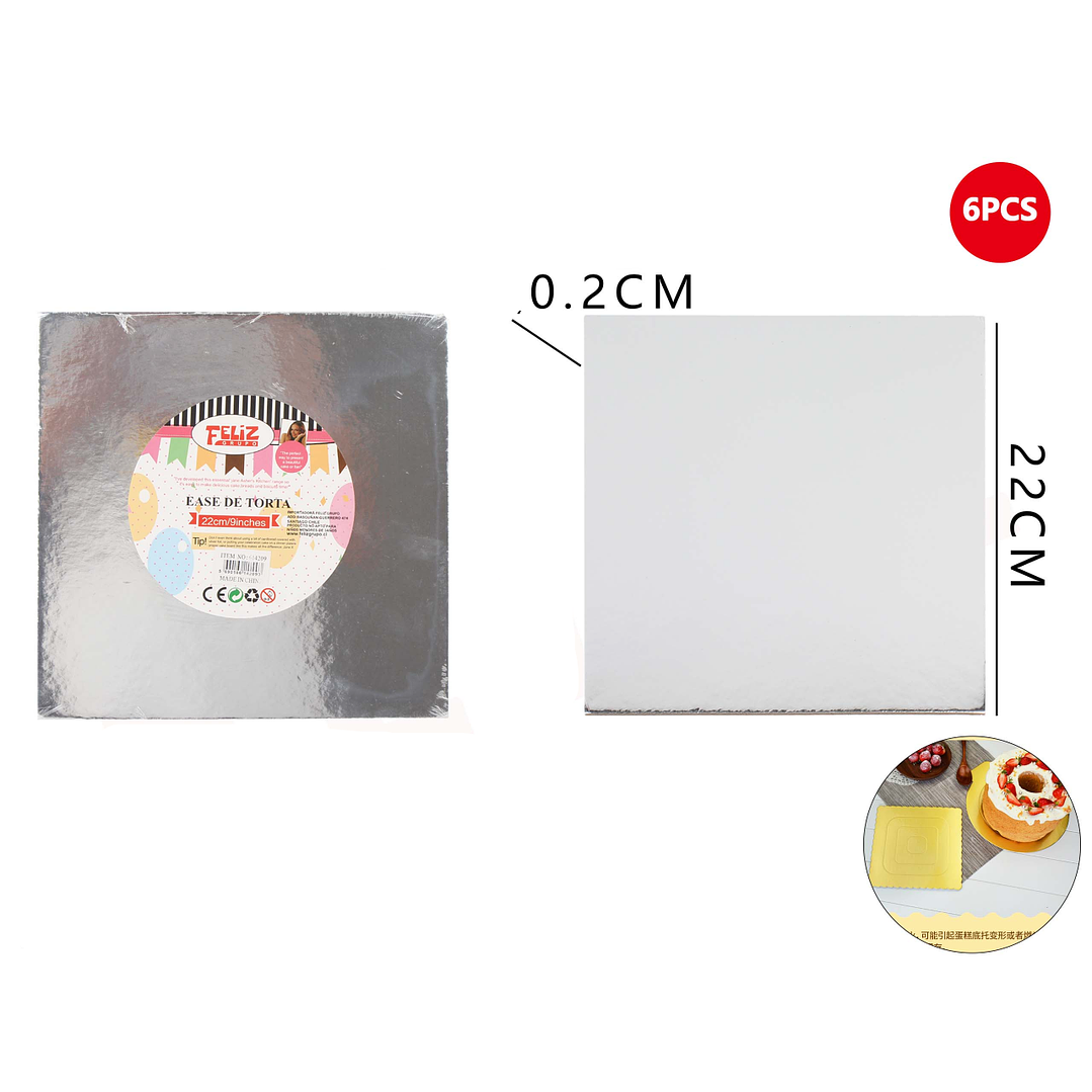 Bandeja de Torta Plateada Cuadrada 22 cm 1