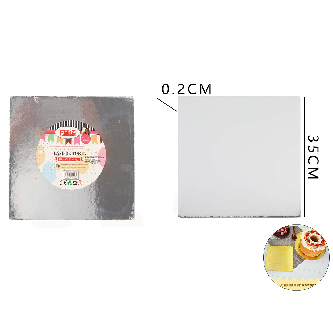 Bandeja de Torta Plateada Cuadrada 35 cm 1