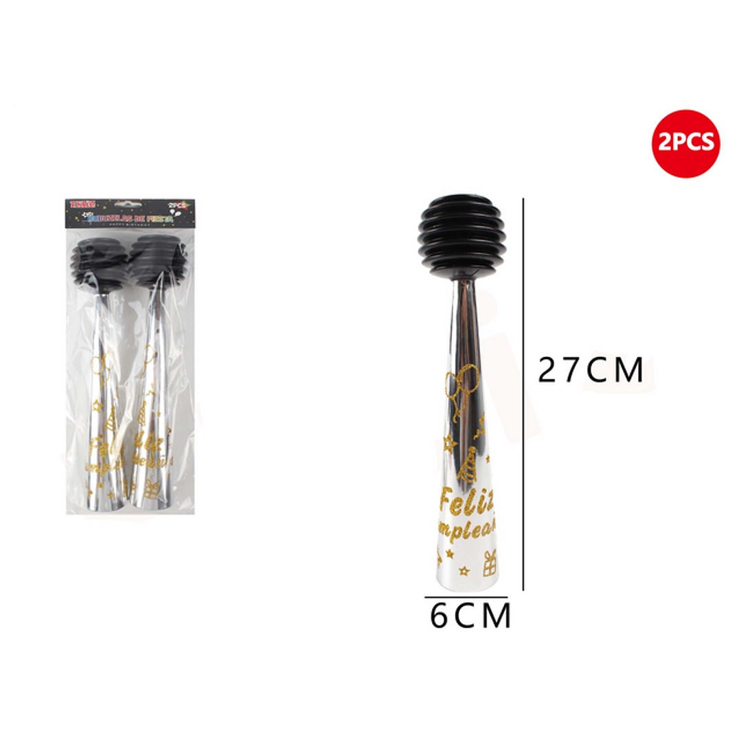 Trompeta o Vuvuzela de Fiesta Plateado 2 pcs 1