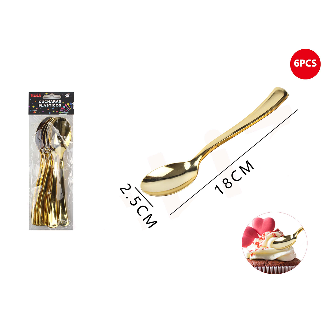 Cucharas Plásticas Doradas 6 Pcs 1