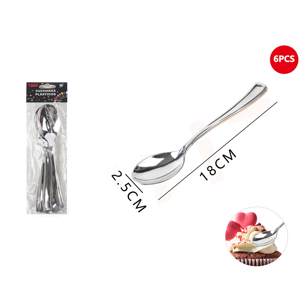 Cucharas Plásticas Plateadas 6 Pcs 1