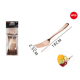 Tenedores Plásticos Oro Rosa 6 Pcs