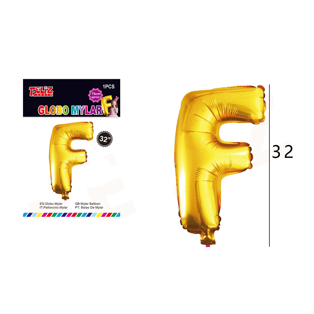 Globo Letra F Dorada 81 cm 1