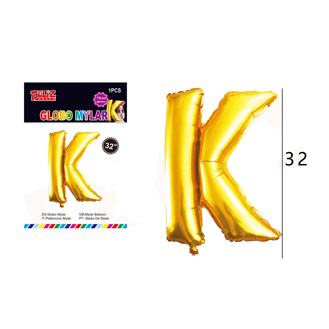 Globo Letra K Dorada 81 cm 1