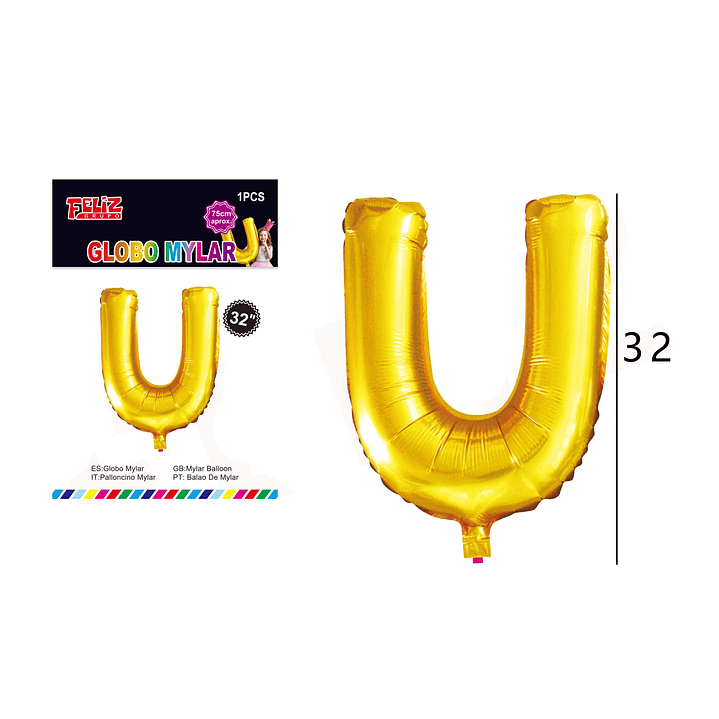 Globo Letra U Dorada 81 cm 1