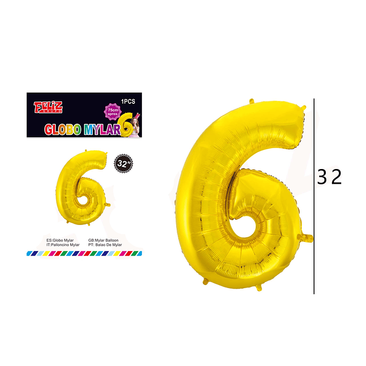 Globo Número 6 Dorado 81 cm 1