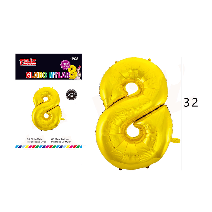 Globo Número 8 Dorado 81 cm 1