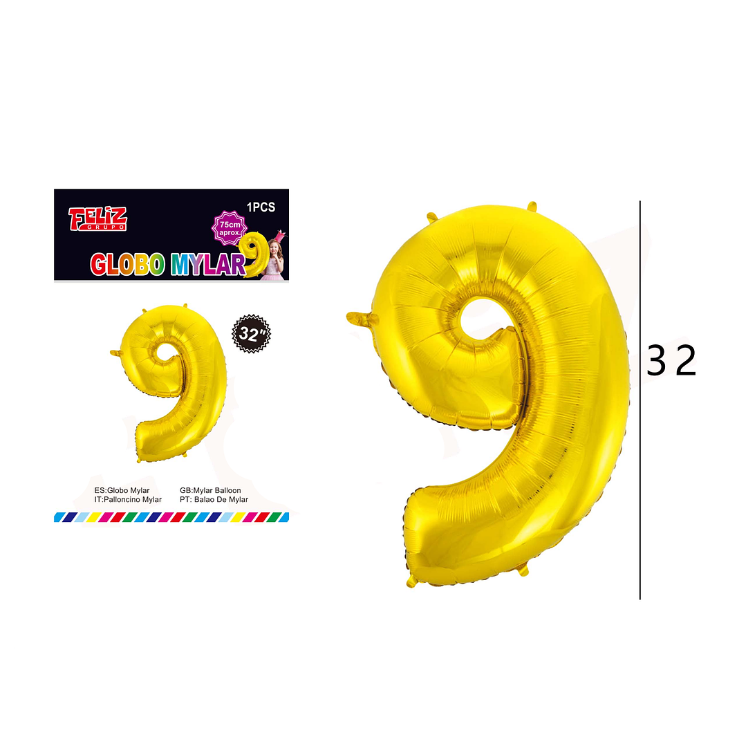 Globo Número 9 Dorado 81 cm 1