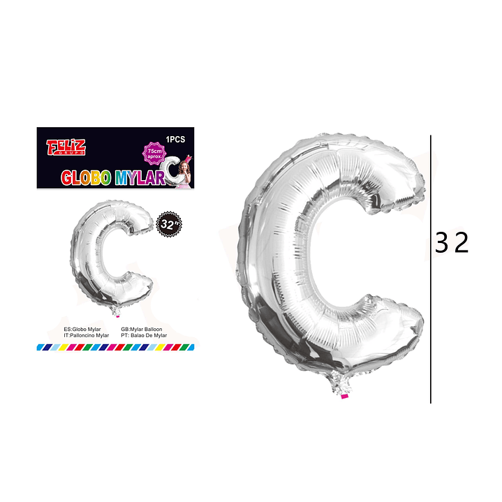 Globo Letra C Plateada 81 cm 1