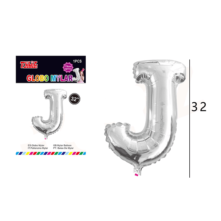 Globo Letra J Plateada 81 cm 1