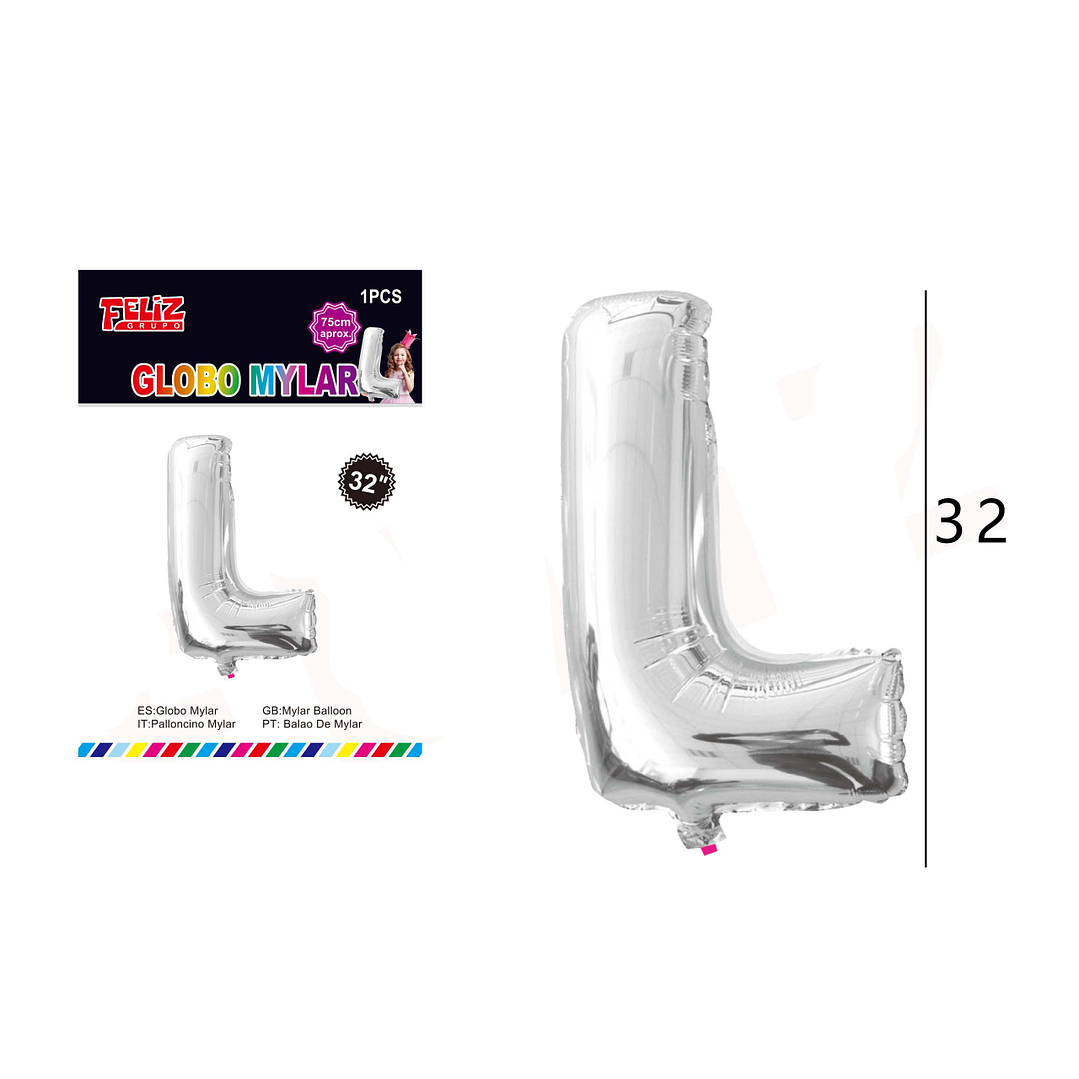 Globo Letra L Plateada 81 cm 1