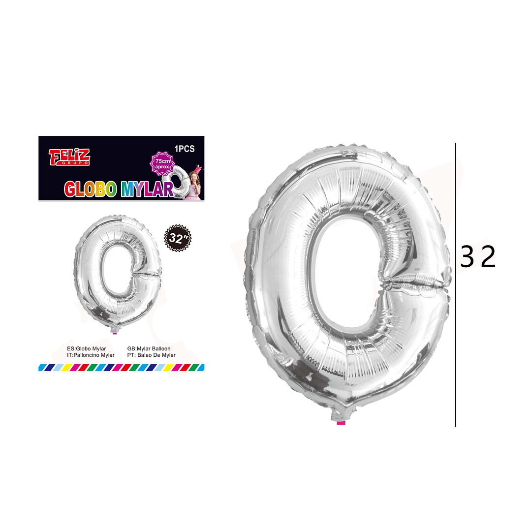 Globo Letra O Plateada 81 cm 1