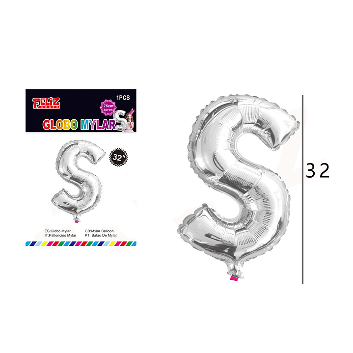 Globo Letra S Plateada 81 cm 1
