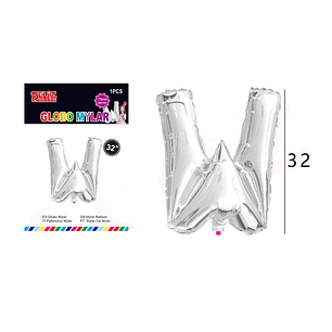 Globo Letra W Plateada 81 cm