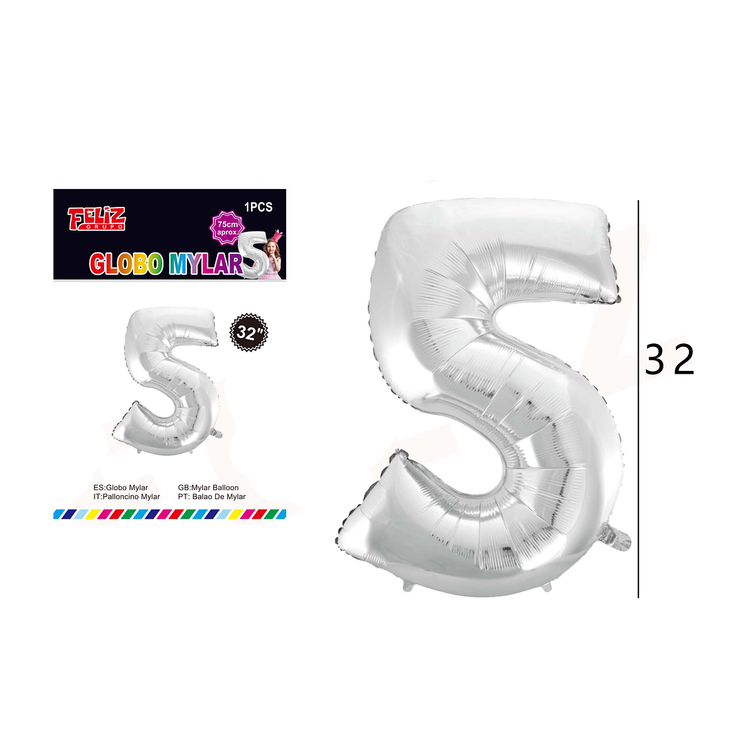 Globo Número 5 Plateado 81 cm 1