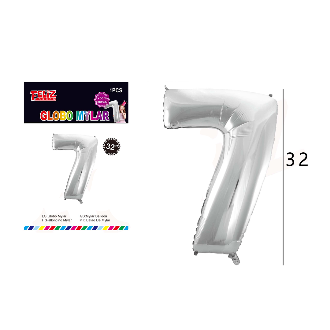 Globo Número 7 Plateado 81 cm 1