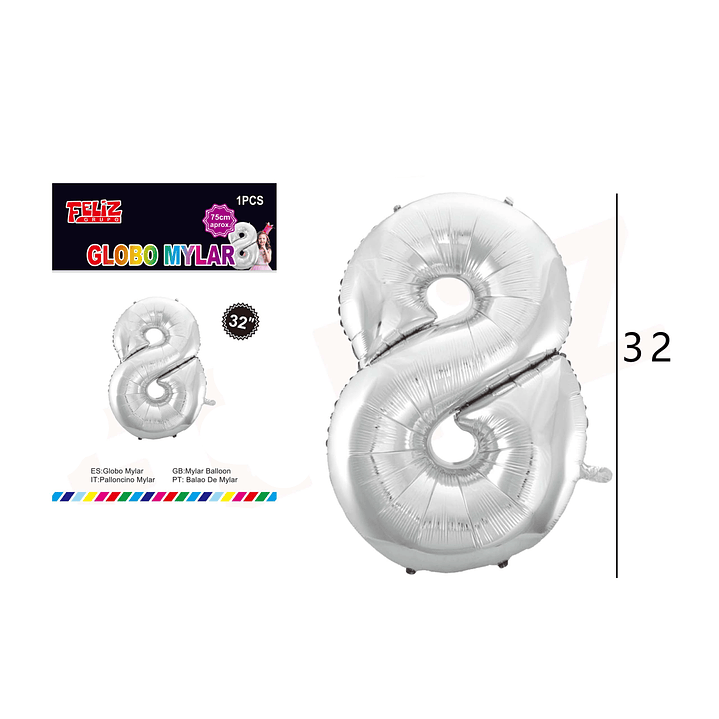 Globo Número 8 Plateado 81 cm 1