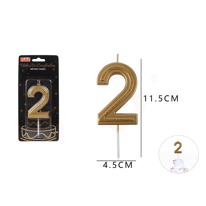 Vela de Número 2 Dorado 1