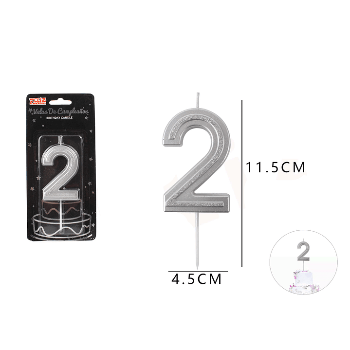 Vela de Número 2 Plateado 1