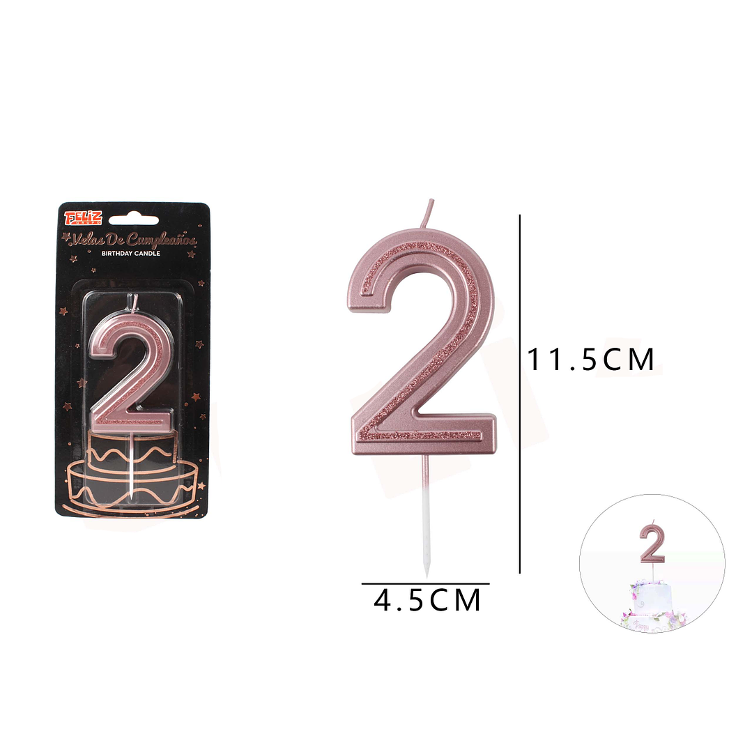 Vela de Número 2 Oro Rosa 1