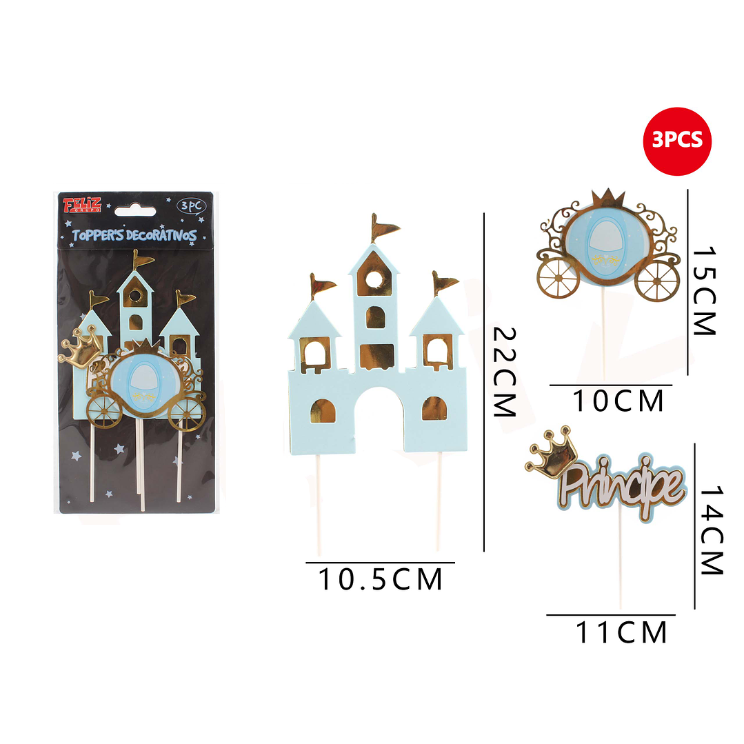 Toppers Decorativos de Torta de Princesa con Castillo Azul 1