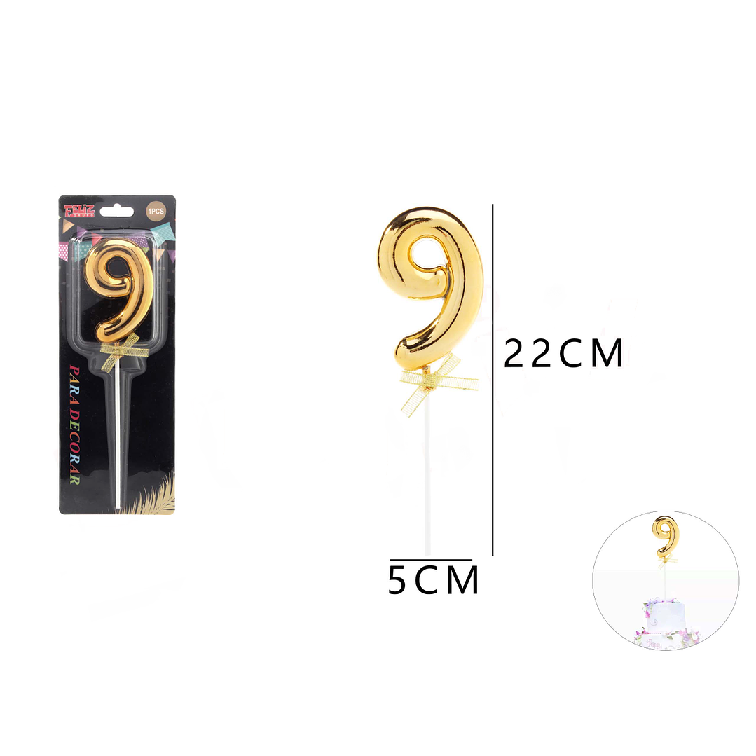 Topper Decorativo de Número 9 Dorado 1
