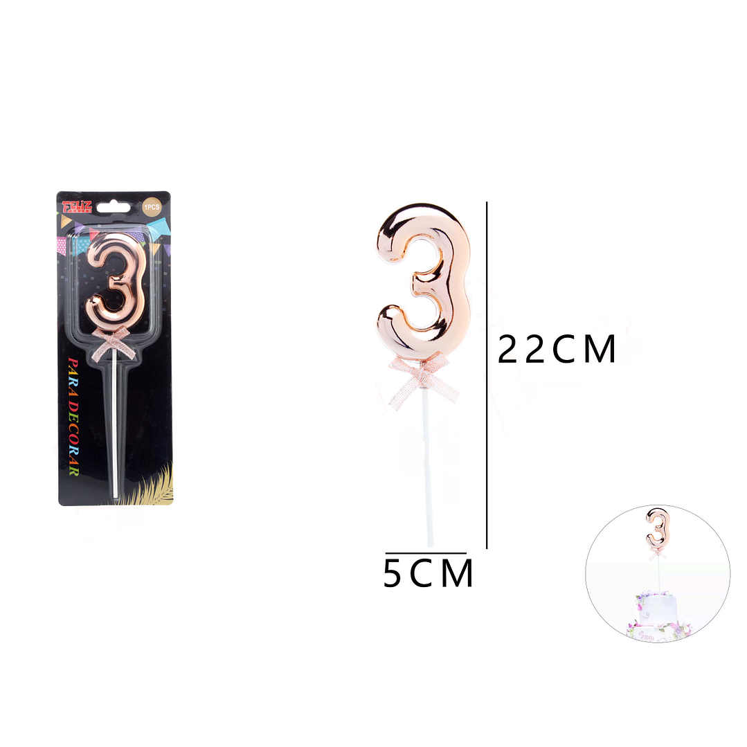 Topper Decorativo de Número 3 Oro Rosa 1