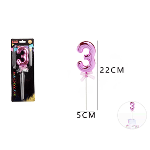 Topper Decorativo de Número 3 Rosado