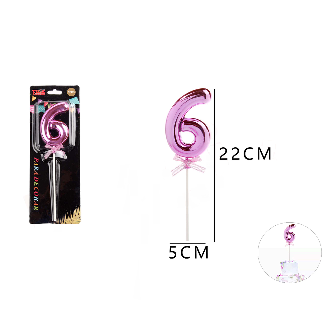 Topper Decorativo de Número 6 Rosado 1
