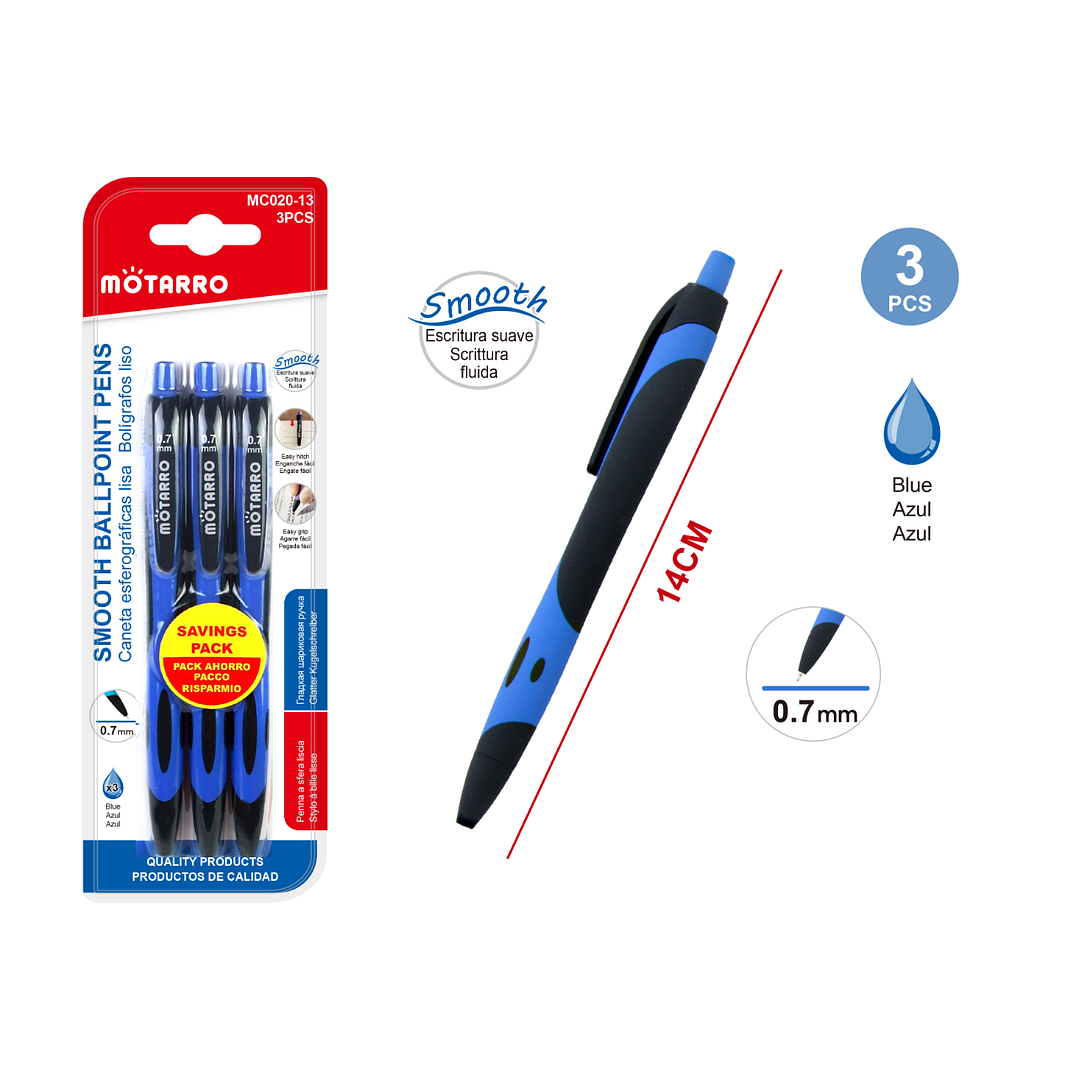 Boligráfo Azul 0.7 mm 3 pcs 1