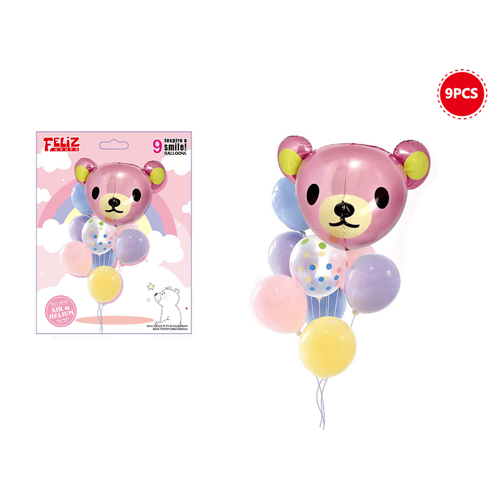 Set De Globos Oso Rosado 9 pcs 1