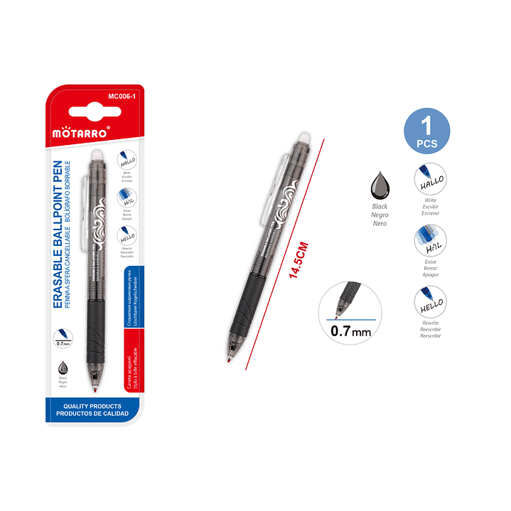 Boligrafo Borrable Negro 07 Mm 1
