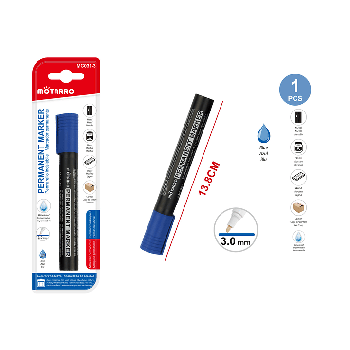 Plumón Permanente Azul 3,0mm 1