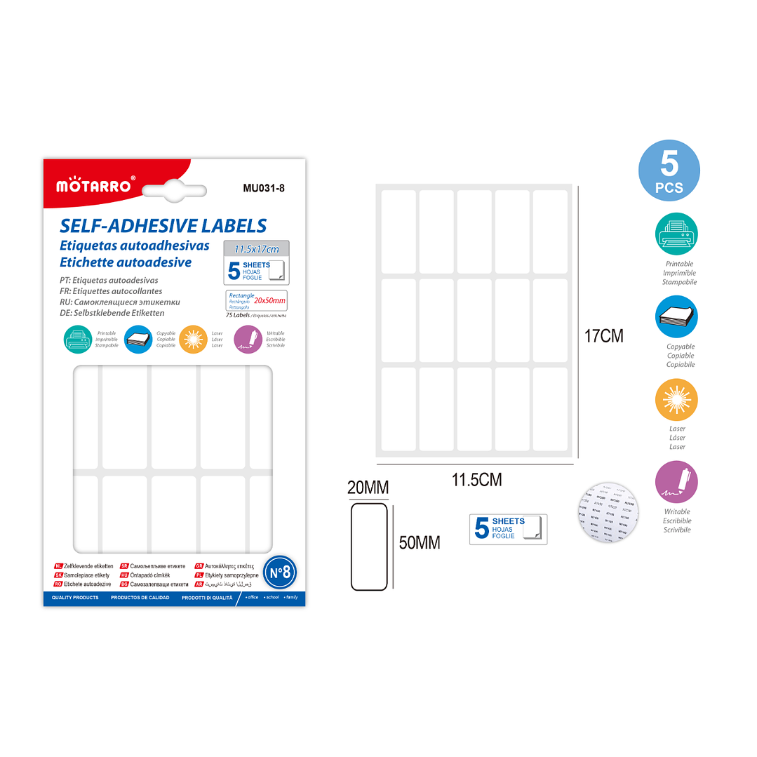 Etiquetas Autodhesivas Rectangulos 20X50 Mm 5 Hojas 1