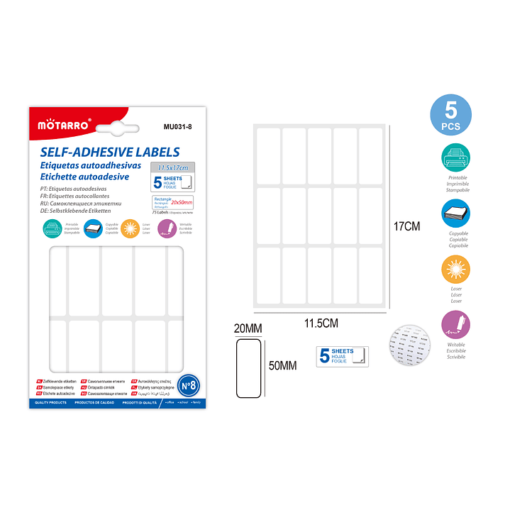 Etiquetas Autodhesivas Rectangulos 20X50 Mm 5 Hojas 1
