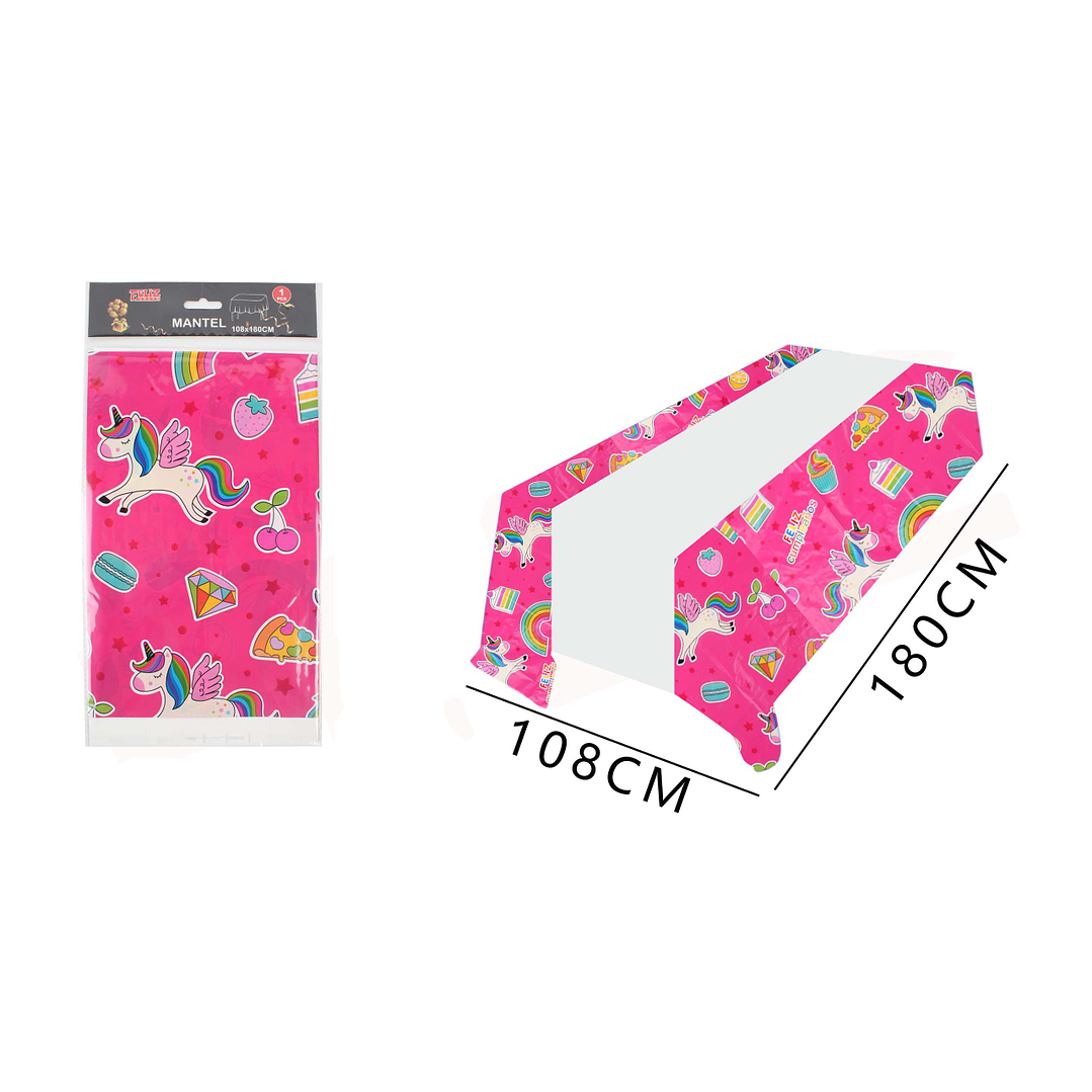 Mantel Plástico Rosado Diseño Unicornio 108x180cm 1