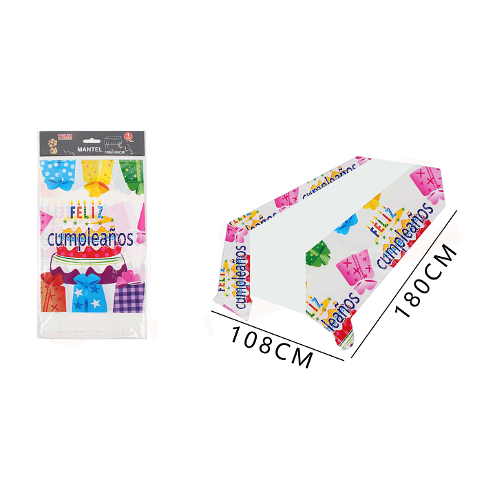 Mantel Plástico Blanco Diseño Feliz Cumpleaños 108x180cm 1