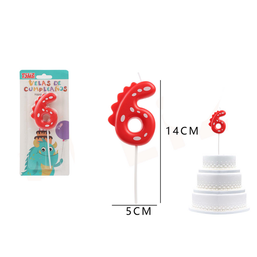 Velas De Cumpleaños Dinosaurio Número 6 1