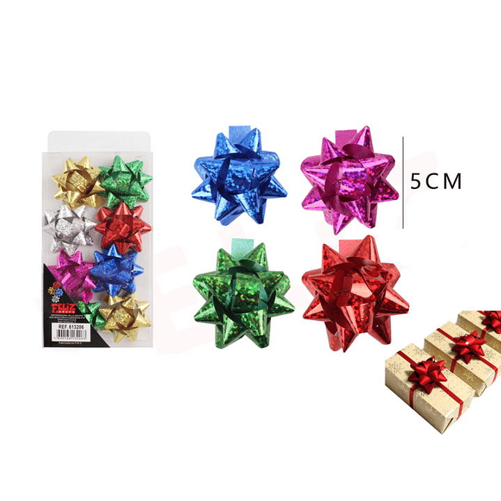 Lazo Regalo Estrella Holográfico 5cm 8pcs 1