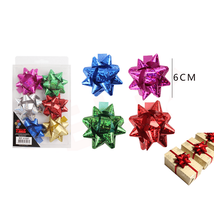 Lazo Regalo Estrella Holográfico 6cm 6pcs 1