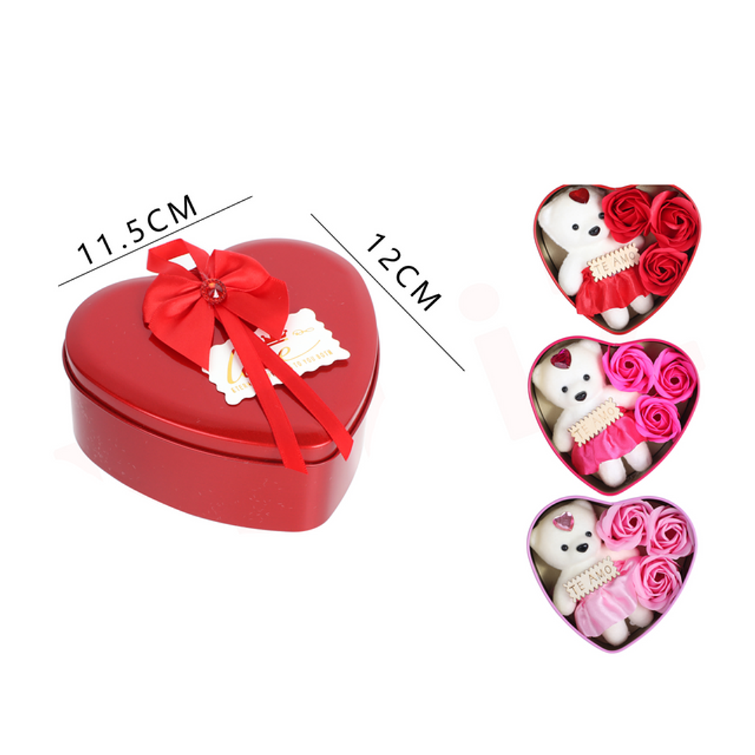 Cajas de Regalo Corazón con Flores Aromáticas y Osito 1