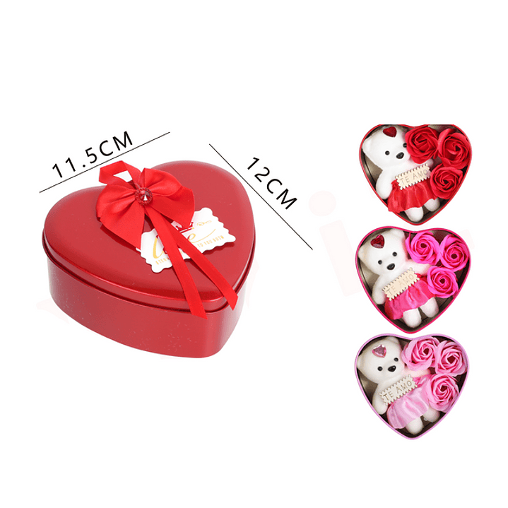Cajas de Regalo Corazón con Flores Aromáticas y Osito 1