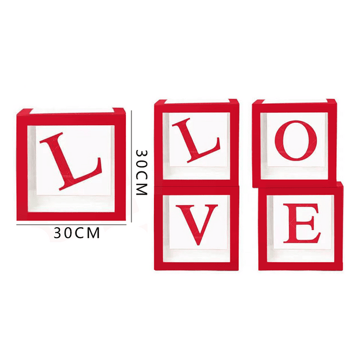 Set Cajas Transparentes LOVE Rojo 30 cm 1