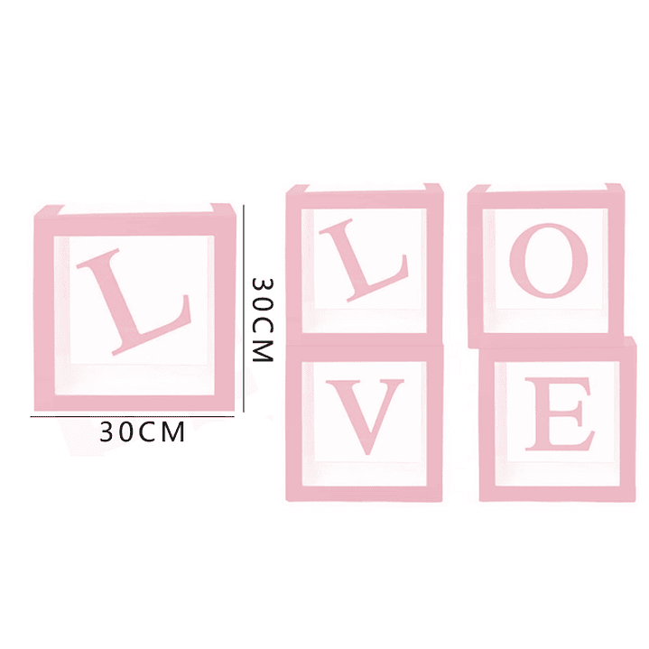 Set Cajas Transparentes LOVE Rosado 30 cm 1