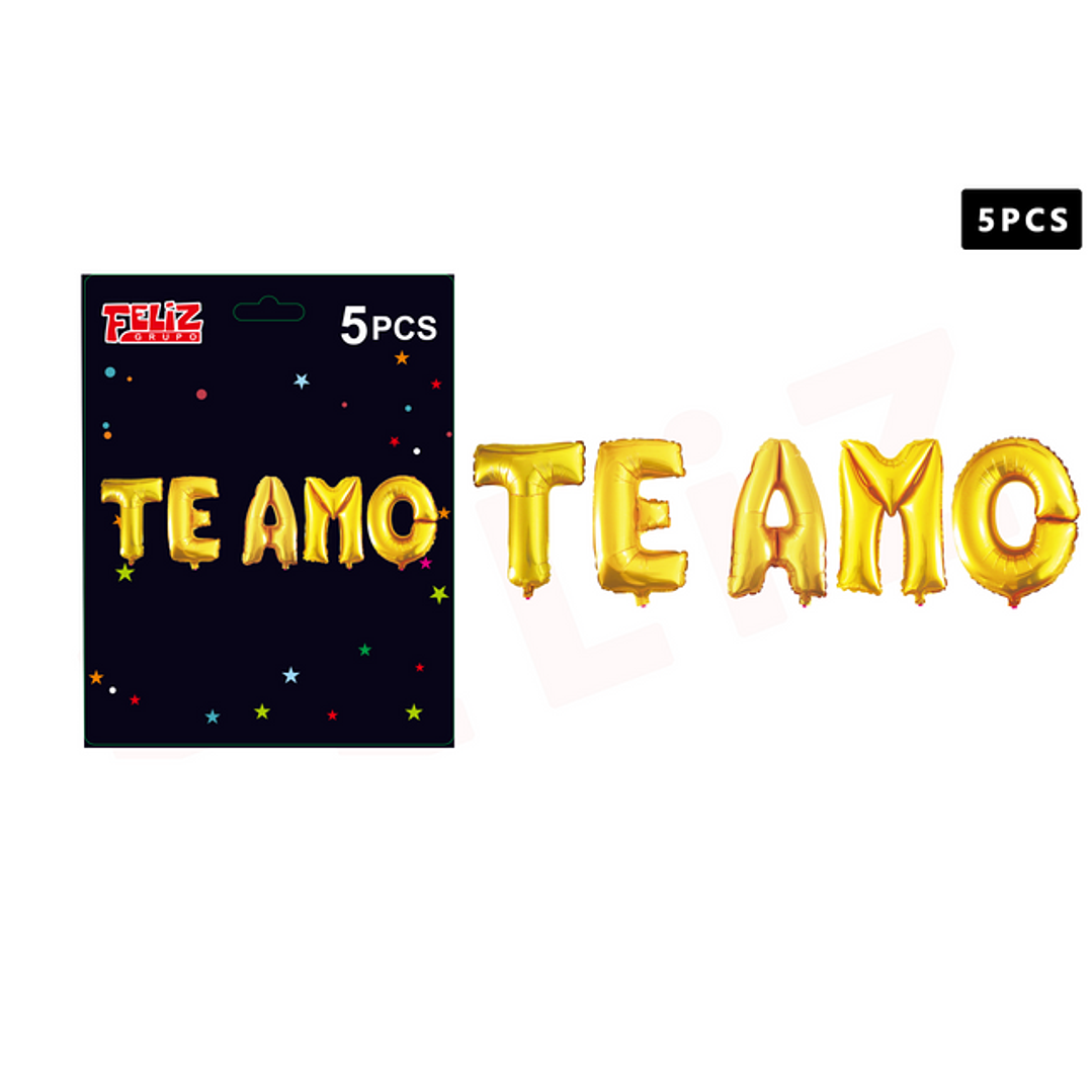 Set Globos Frase Te Amo Dorado 5 pcs 1