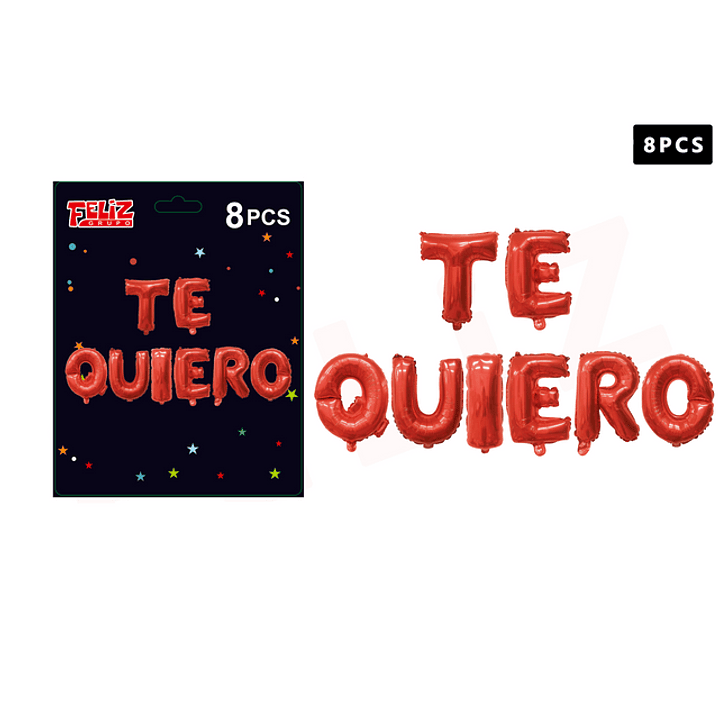Set Globos Frase Te Quiero Rojo 8 pcs 1