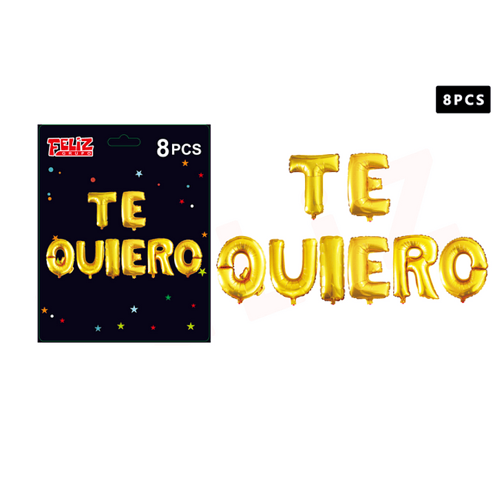 Set Globos Frase Te Quiero Dorado 8 pcs 1